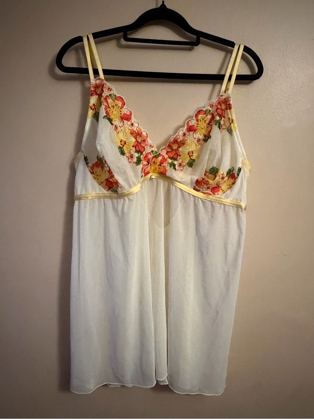 Adore Me White Chemise with Yellow & Orange Floral Lace